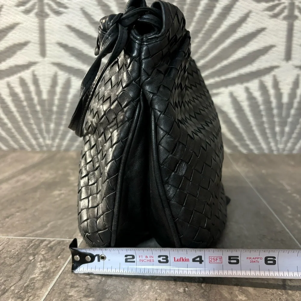 Vtg Bottega Veneta Intrecciato Drawstring Pouch Bag Blk Woven Leather Italy - Picture 15 of 16
